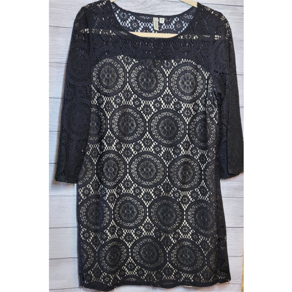 Tacera Womens Dress Plus Size X2 Black Eyelet Lace Shift Floral Long Sleeve